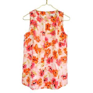 Ann Taylor Loft Floral Tank Top Pink Multi Women Size S Coquette Office Preppy